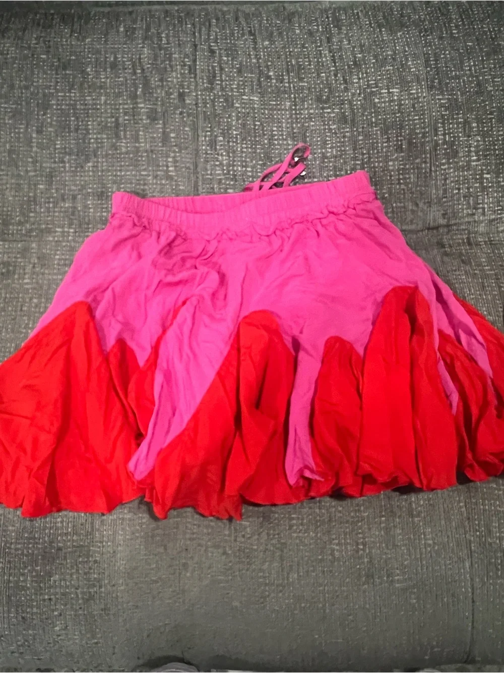 Main Strip Pink and Red Tiered Flared Mini Skirt N28